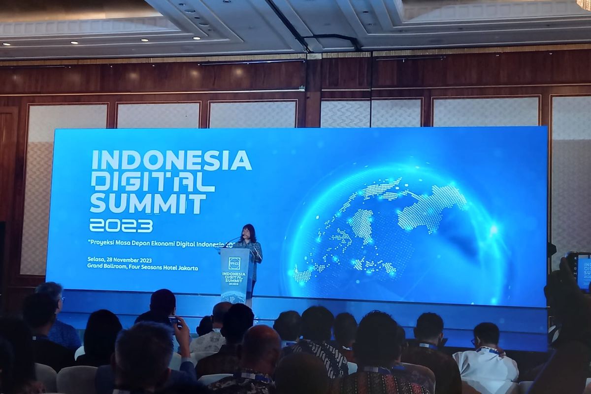 Ketua Umum Asosiasi Pengusaha Indonesia (APINDO) Shinta W. Kamdani dalam acara Indonesia Digital Summit 2023 di Jakarta, Selasa (28/11/2023).