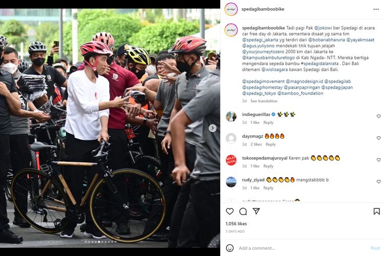 Presiden Jokowi menggowes sepeda bambu Spedagi
