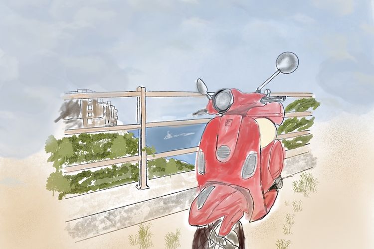 Ilustrasi motor retro skutik.