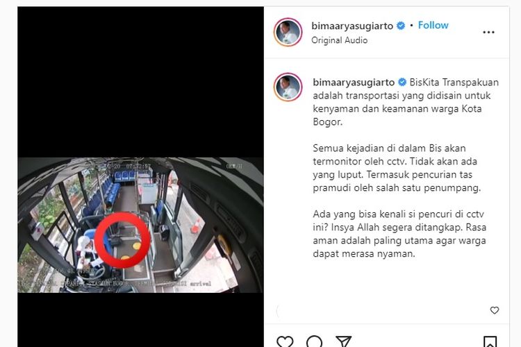 Aksi pencurian terjadi di dalam  Biskita Transpakuan, Kota Bogor, Jawa Barat. Pencurian tersebut terekam kamera CCTV bus.