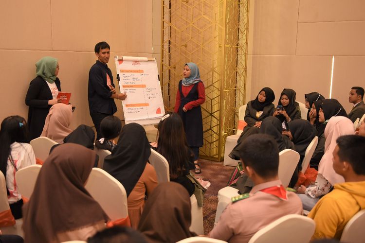 CEO Brodo, Yukka Harlanda saat sesi mentoring Muda Berdaya di Palembang, Sumsel, Sabtu (24/8/2019).