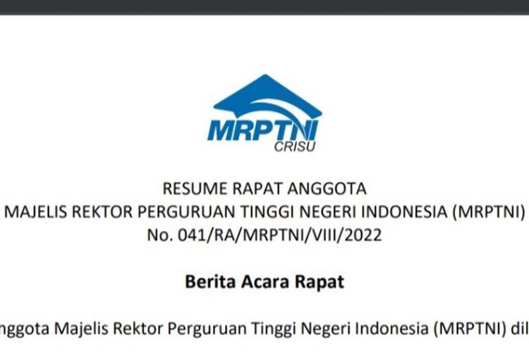 Hasil rapat anggota Majelis Rektor Perguruan Tinggi Negeri Indonesia (MRPTNI), Minggu (21/8/2022) terkait kasus Rektor Unila ditangkap KPK.