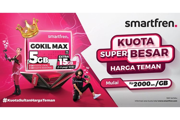Paket terbaru Smartfren Gokil Max #KuotaSultanHargaTeman mulai dari dari Rp 2 ribuan per gigabyte (GB).