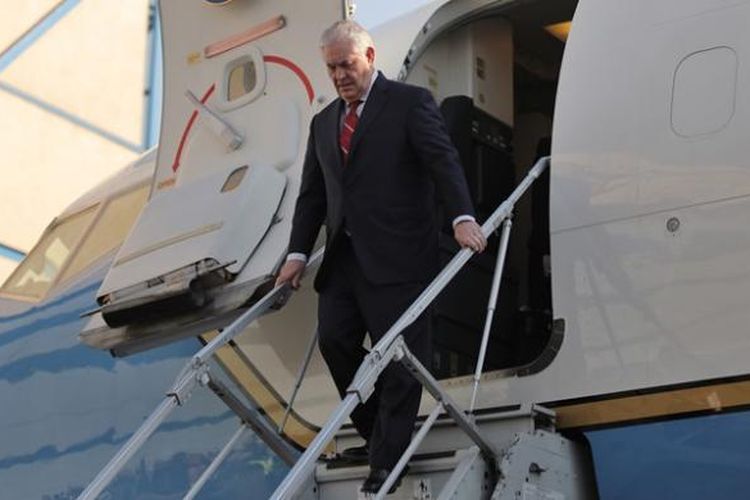 Menlu AS Rex Tillerson tiba di bandara internasional Benito Juarez, Mexico City untuk melakukan kunjungan kerja.