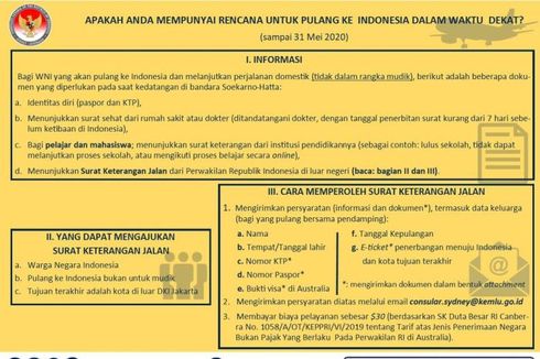 WNI di Australia Harus Bayar Rp 300.000 untuk Surat Jalan ke Indonesia