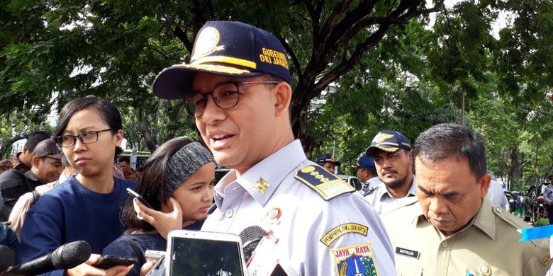 Gubernur DKI Jakarta Anies Baswedan di Lapangan IRTI, Monas, Jakarta Pusat, Selasa (16/1/2018).