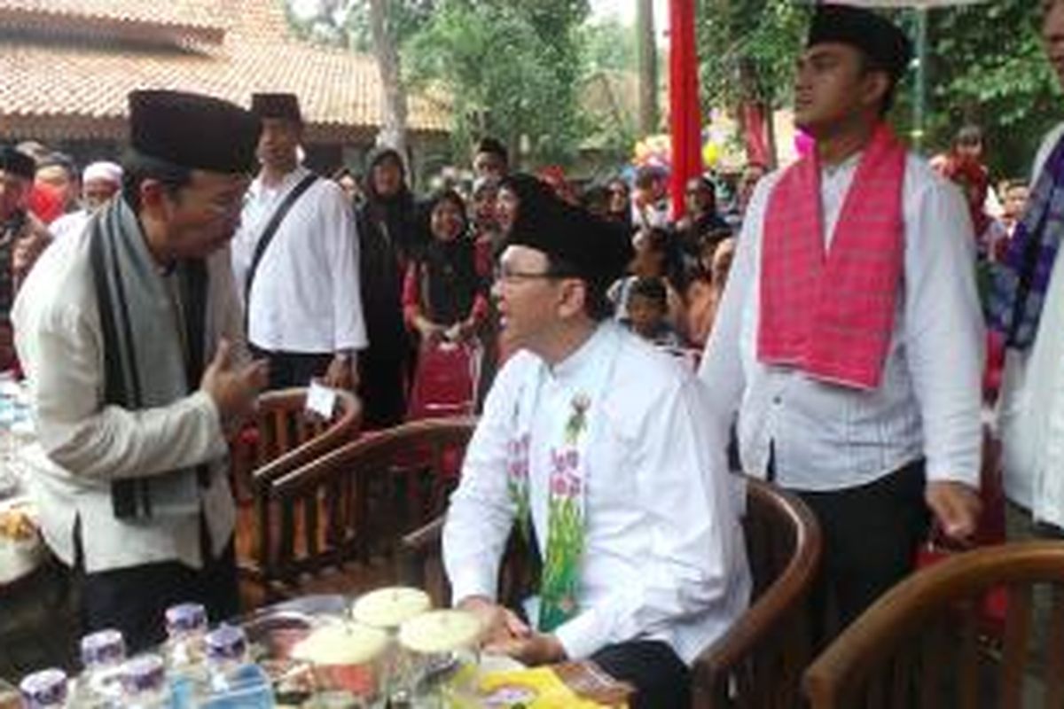 Gubernur DKI Jakarta Basuki Tjahaja Purnama di pegelaran kesenian Betawi di Setu Babakan, Jagakasa, Jakarta Selatan. Minggu (19/4/2015).