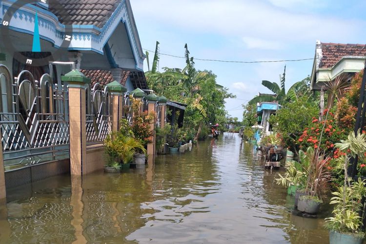 Banjir akibat meluapnya air Bengawan Njero, merendam sebanyak 28 desa di lima kecamatan yang ada di Kabupaten Lamongan, Senin (24/1/2022).