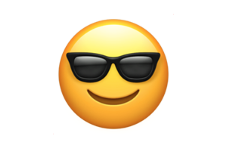 Ilustrasi emoji wajah senyum dengan memakai kacamata hitam.