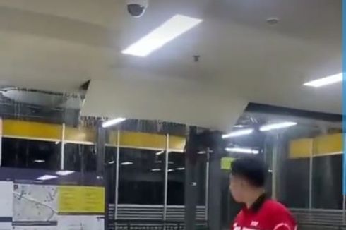 Video Viral Plafon Stasiun LRT Jabodebek Cawang Jebol akibat Hujan Deras, Lantai Tergenang