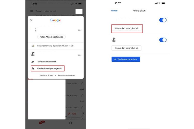 Ilustrasi cara logout Gmail di aplikasi.