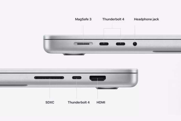 Serie de conectores en el MacBook Pro 2021.