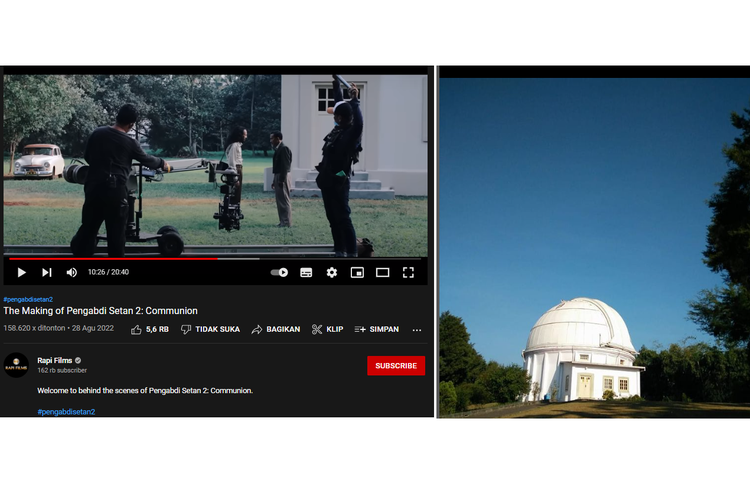 Perbandingan tangkapan layar lokasi syuting film Pengabdi Setan 2: Communion dengan gedung Observatorium Bosscha. Itu adalah dua lokasi yang berbeda.