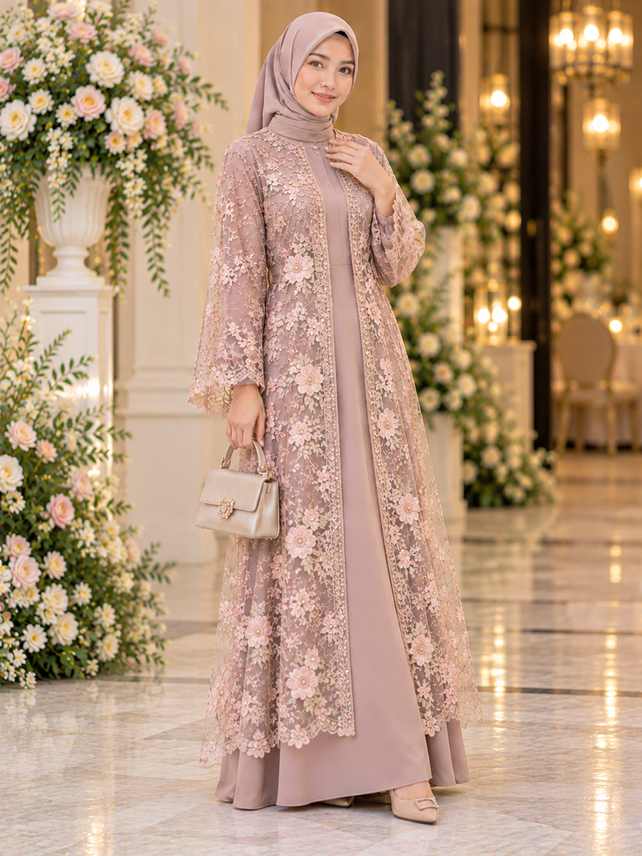 Outer Brokat Motif Floral, Memberikan Kesan Feminin.