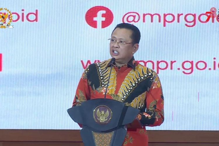 Tangkapan layar Ketua MPR Bambang Soesatyo atau Bamsoet saat berpidato di acara Hari Konstitusi dan HUT ke-78 MPR RI, di Gedung MPR/DPR, Senayan, Jakarta, Jumat (18/8/2023).