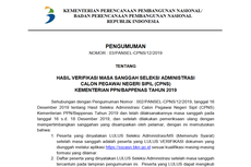 Hasil Sanggah CPNS 2019 di Kementerian PPN/Bappenas Diumumkan, 9.202 Peserta Lolos