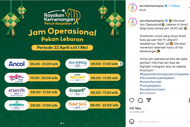 Ancol Tetap Buka Selama Libur Lebaran, Simak Jam Operasional dan Harga Tiketnya