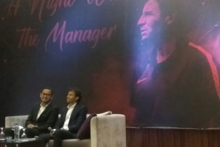 Pelatih timnas Indonesia, Luis Milla, dalam acara forum bertajuk A Night with The Manager di Hotel Yasmin, Karawaci, Tangerang, Jumat (31/3/2017).

