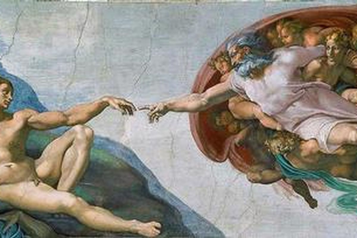 The Creation of Adam (Penciptaan Adam) lukisan dinding karya Michaelangelo yang terdapat di Kapel Sistine, Vatikan. Kapel Sistine ditutup sementara untuk wisatawan demi persiapan konklaf.
