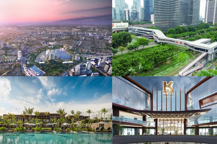 Kiri Atas: Grand Wisata. Kanan Atas: JPM Dukuh Atas. Kiri Bawah: Hotel Indigo Bintan Lagoi Beach. Kanan Bawah: K Mall at Menara Jakarta. 