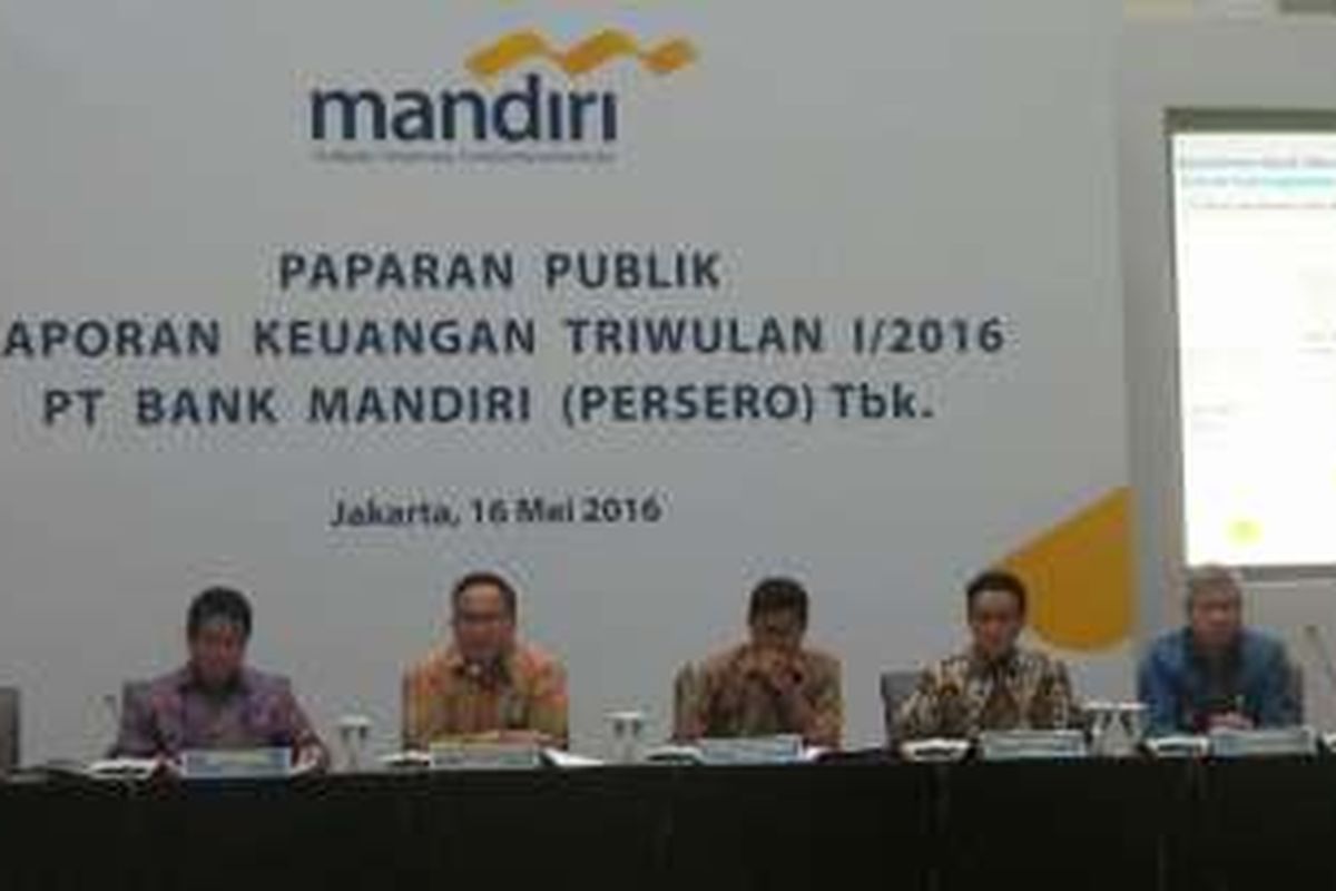 Konferensi pers Laporan Keuangan Kuartal I 2016 PT Bank Mandiri (Persero) Tbk, Senin (16/5/2016).