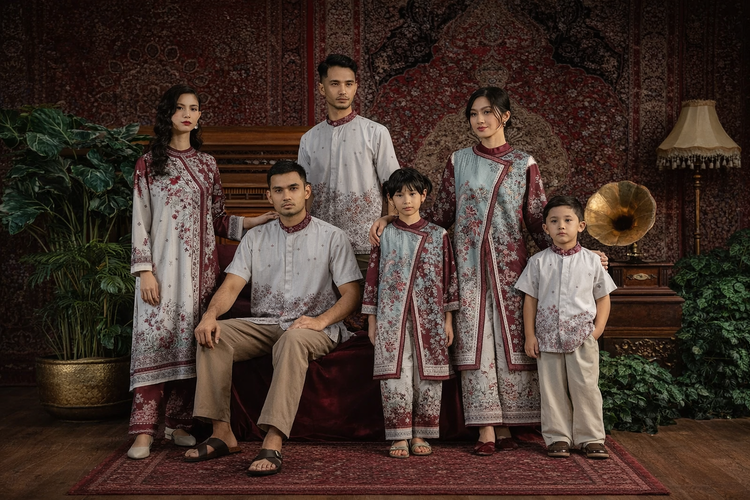 Sarimbit Asimetris dengan Motif Floral Modern