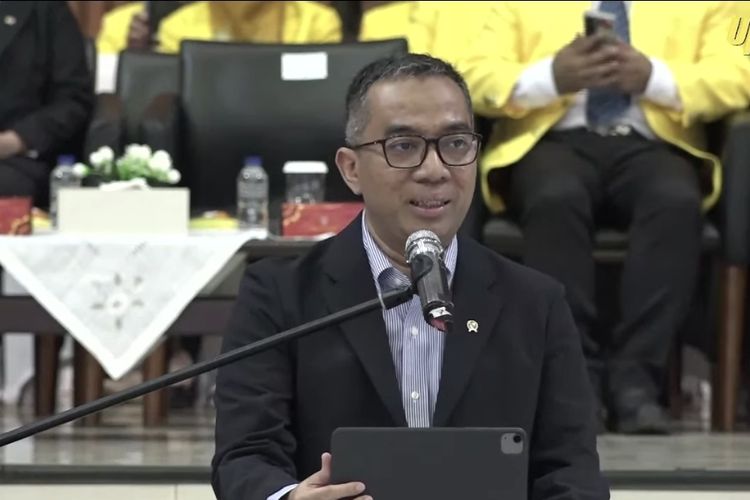 Menteri Pendidikan Tinggi, Sains, dan Teknologi (Mendikti Saintek) Brian Yuliarto di Universitas Indonesia, Depok, Jawa Barat, Selasa (5/8/2025)