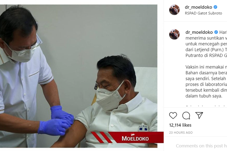 Moeldoko memperoleh suntikan Vaksin Nusantara di RSPAD Gatot Subroto, Jumat (30/7/2021)