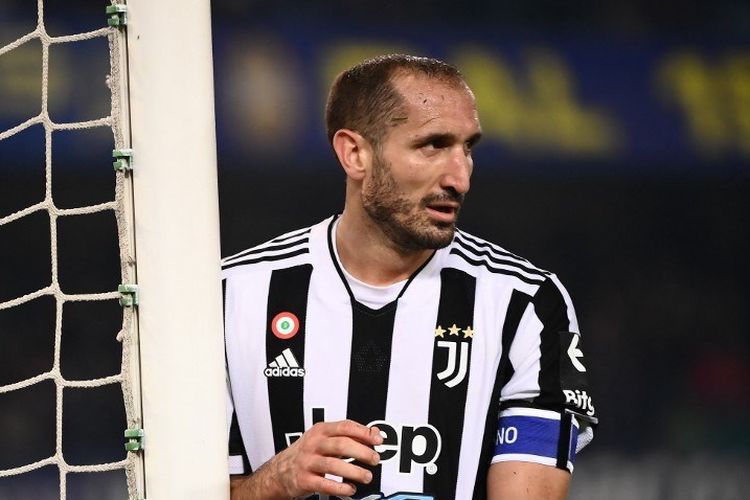 Bek Juventus Giorgio Chiellini selama pertandingan Liga Italia antara Hellas Verona dan Juventus pada 30 Oktober 2021 di stadion Bentegodi.