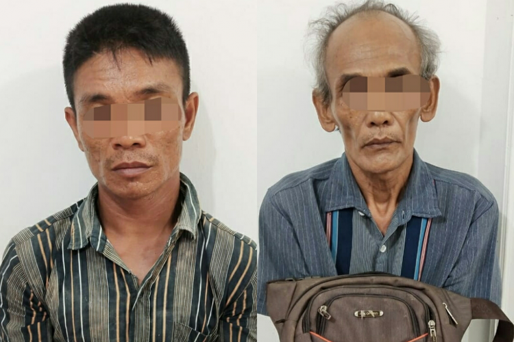 Pelaku pengedar dan pemakai narkotika, EG dan Kakek Jenderal diamankan di Polres Inhu, Riau, Jumat (11/1/2019).