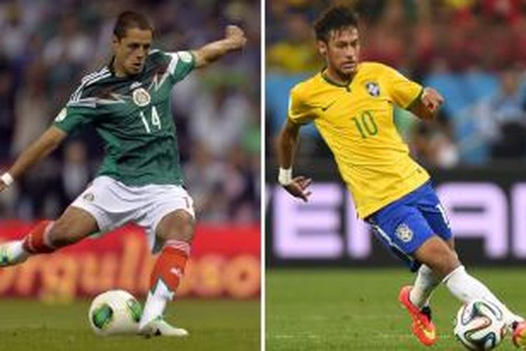 Foto kombinasi: penyerang Meksiko, Javier Hernandez, dan bintang Brasil, Neymar. 