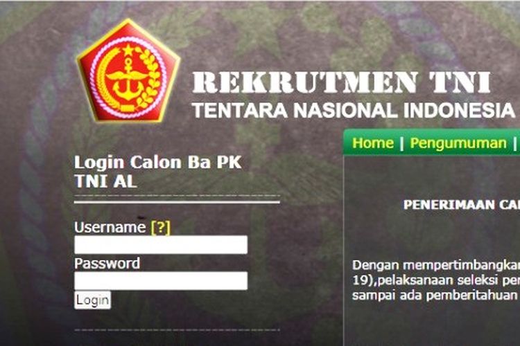 Tangkapan layar rekrutmen TNI AL.