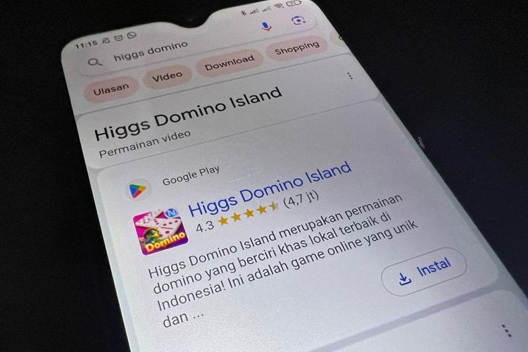 Aplikasi judi online Higgs Domino Island yang telah diblokir Kominfo.
