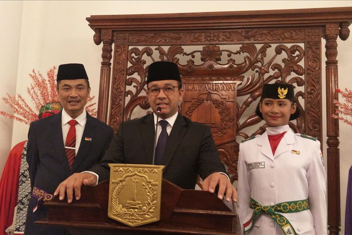 Gubernur DKI Jakarta Anies Baswedan di Balai Kota DKI Jakarta, Jalan Medan Merdeka Selatan, Kamis (15/8/2019).