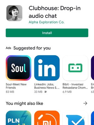 Aplikasi Clubhouse yang kini tersedia di toko aplikasi Google Play Store.
