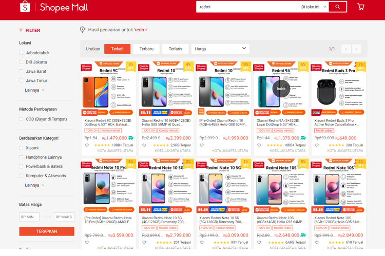 Potongan harga deretan smartphone Xiaomi di Shopee saat Harbolnas 11.11.