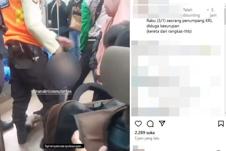 Tangkapan layar video menayangkan seorang penumpang yang diduga mengalami kesurupan di dalam KRL pada Rabu (3/1/2024), viral di media sosial.