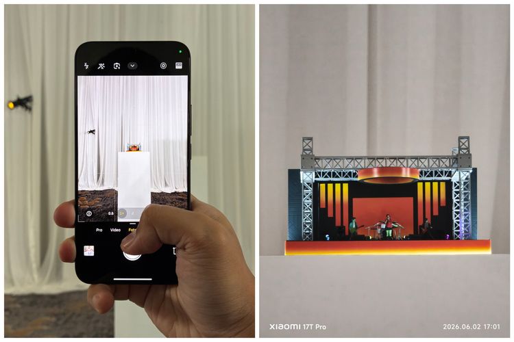 Xiaomi 17T Pro memotret obyek miniatur panggung dalam acara peluncuran Xiaomi 17T Series di The Westin Hotel, Kuningan, Jakarta Selatan, Selasa (2/6/2026).