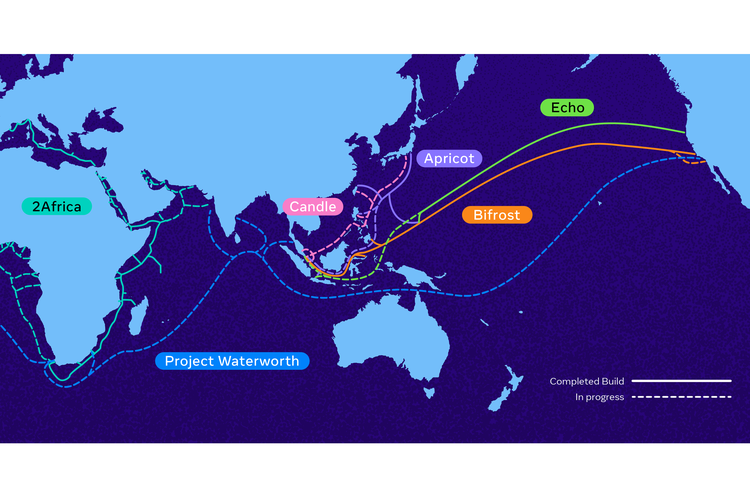 Peta jaringan kabel bawah laut Meta yang membentang di wilayah Asia Pasifik.