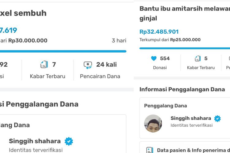 Tangkap layar penggalangan dana di Kitabisa yang diduga merupakan tindak penipuan.