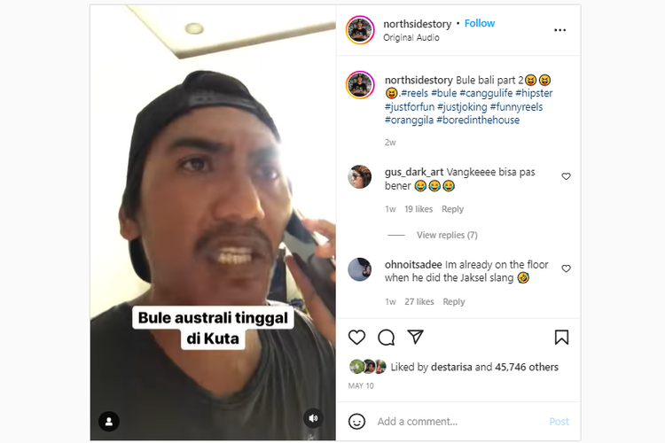Tangkapan layar cuplikan video Ketut Widi Artawan saat menirukan logat bahasa Inggris pada 10 Mei 2022.