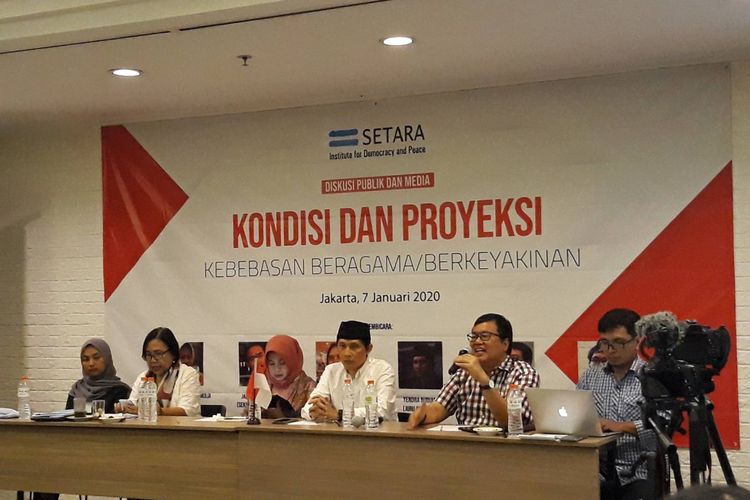 Konferensi pers Setara Institute tentang Kebebasan Beragama dan Berkeyakinan di kawasan Thamrin, Jakarta Pusat, Selasa (7/1/2020).