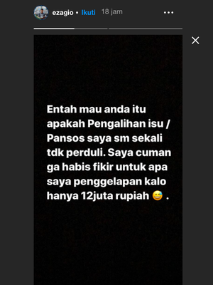 Tangkapan layar Instagram Story Eza Gionino