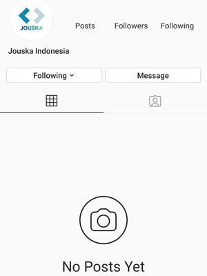 Akun Instagram Jouska Indonesia nampak kosong tidak ada posting-an. 