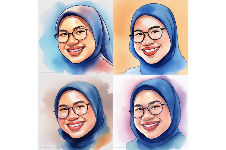 Avatar AI dengan gaya lukisan cat air (watercolor). Avatar AI ini dibuat dengan fitur baru Galaxy AI yang eksklusif ada di Galaxy Z Flip 6 dan Galaxy Z Fold 6, yaitu Portrait Studio.