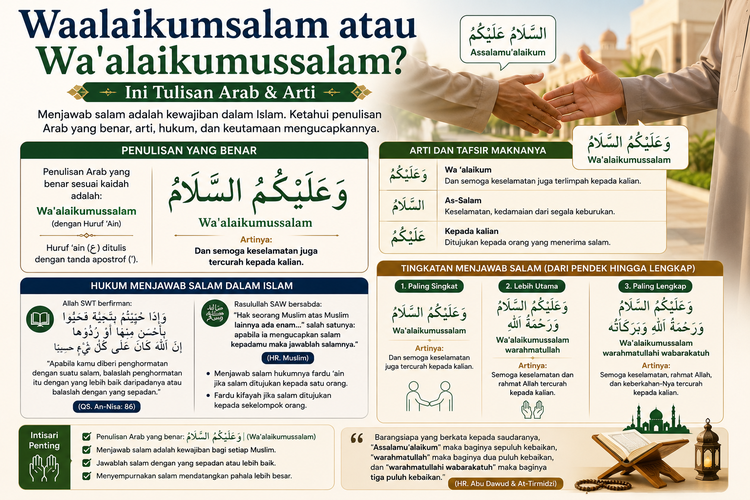 Waalaikumsalam atau Wa'alaikumussalam? Ini Tulisan Arab & Arti