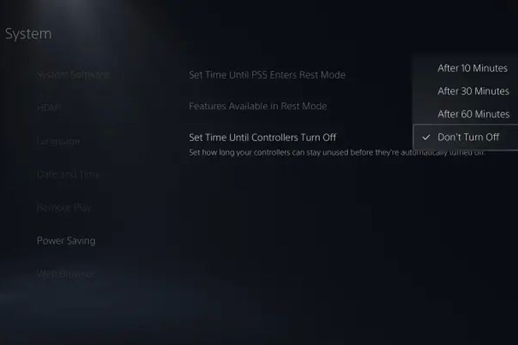 Cara mengatur waktu penggunaan controller DualSense di PS5.