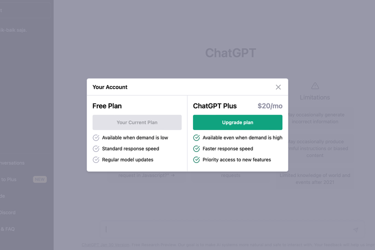 Benefit yang ditawarkan OpenAI untuk pengguna berbayar ChatGPT Plus