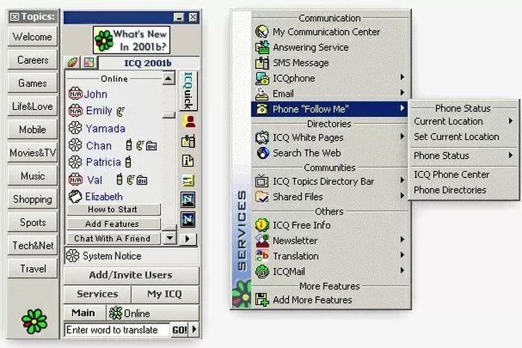 Tampilan aplikasi ICQ klasik