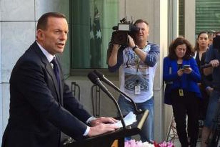 Tony Abbott berbicara di gedung Parlemen Australia di Canberra, 15 September 2015 setelah digulingkan dari jabatannya sebagai Perdana Menteri